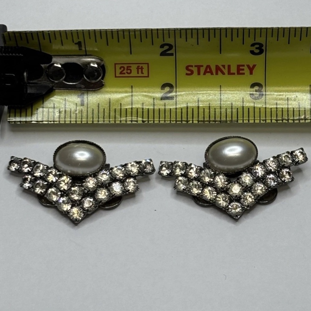 Vintage Signed MUSI Rhinestone Pearl Dress/Shoe Clips #5692 - Picture 6 of 6